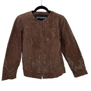 Outerwear By Lisa Brown Suede Leather Jacket Sz Small Studded Laser Cut